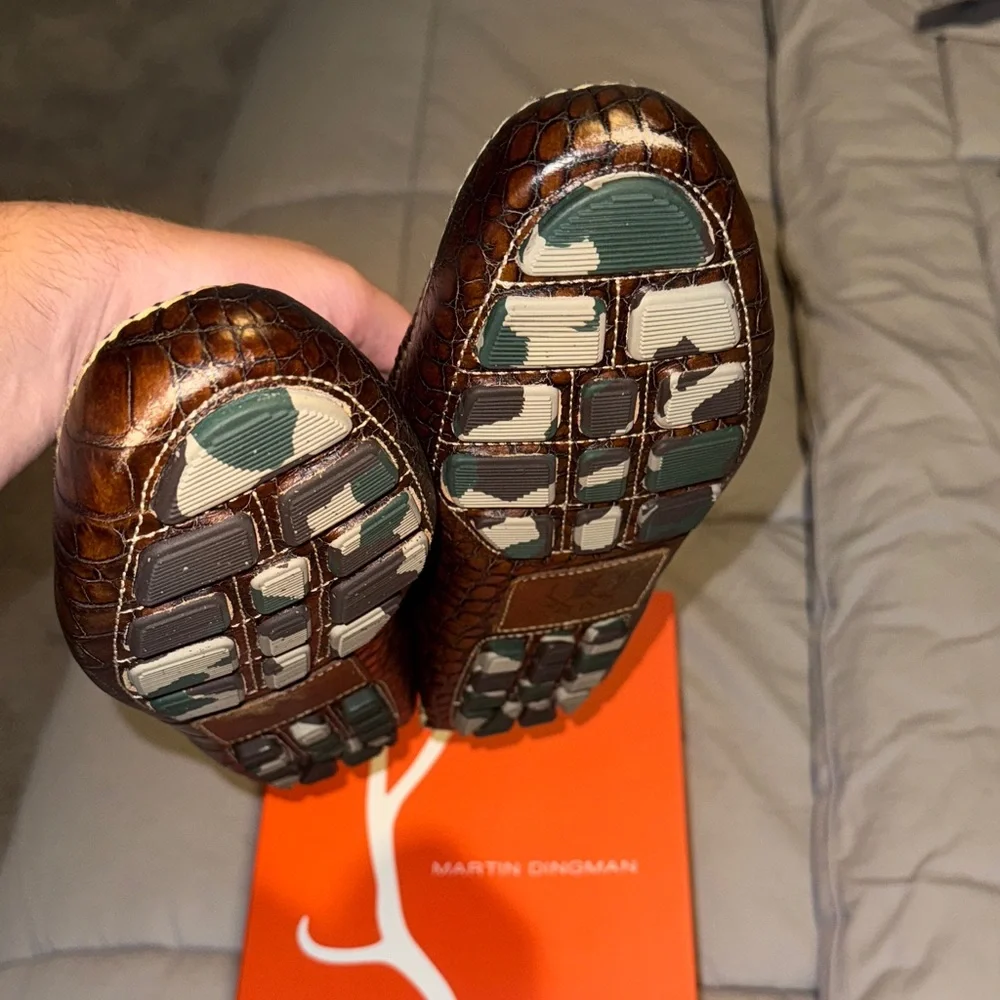 Martin Dingman Crocodile Embossed Brown Loafers - Picture 3 of 6